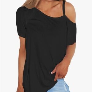Elegant Black Women's Top, Off Shoulder Short Sleeve Top Casaul Blouse